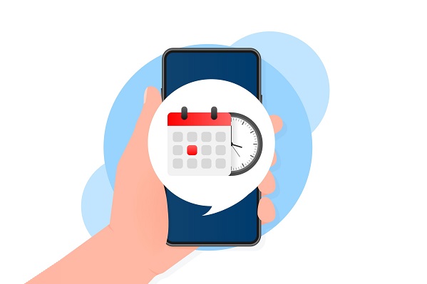 Illustration of a mobile phone with a calendar and clock