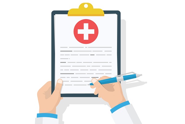 Illustration of a clinicians hands signing paperwork